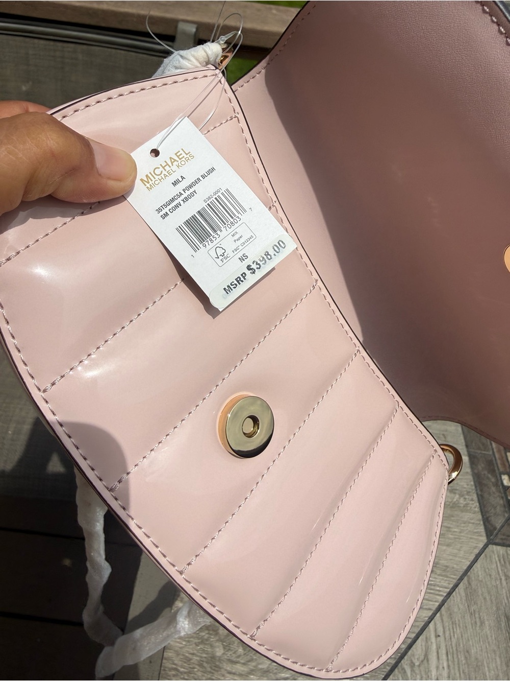 NWT Michael Kors Mila Small Pale Pink Patent Convertible Crossbody Bag - Picture 8 of 8